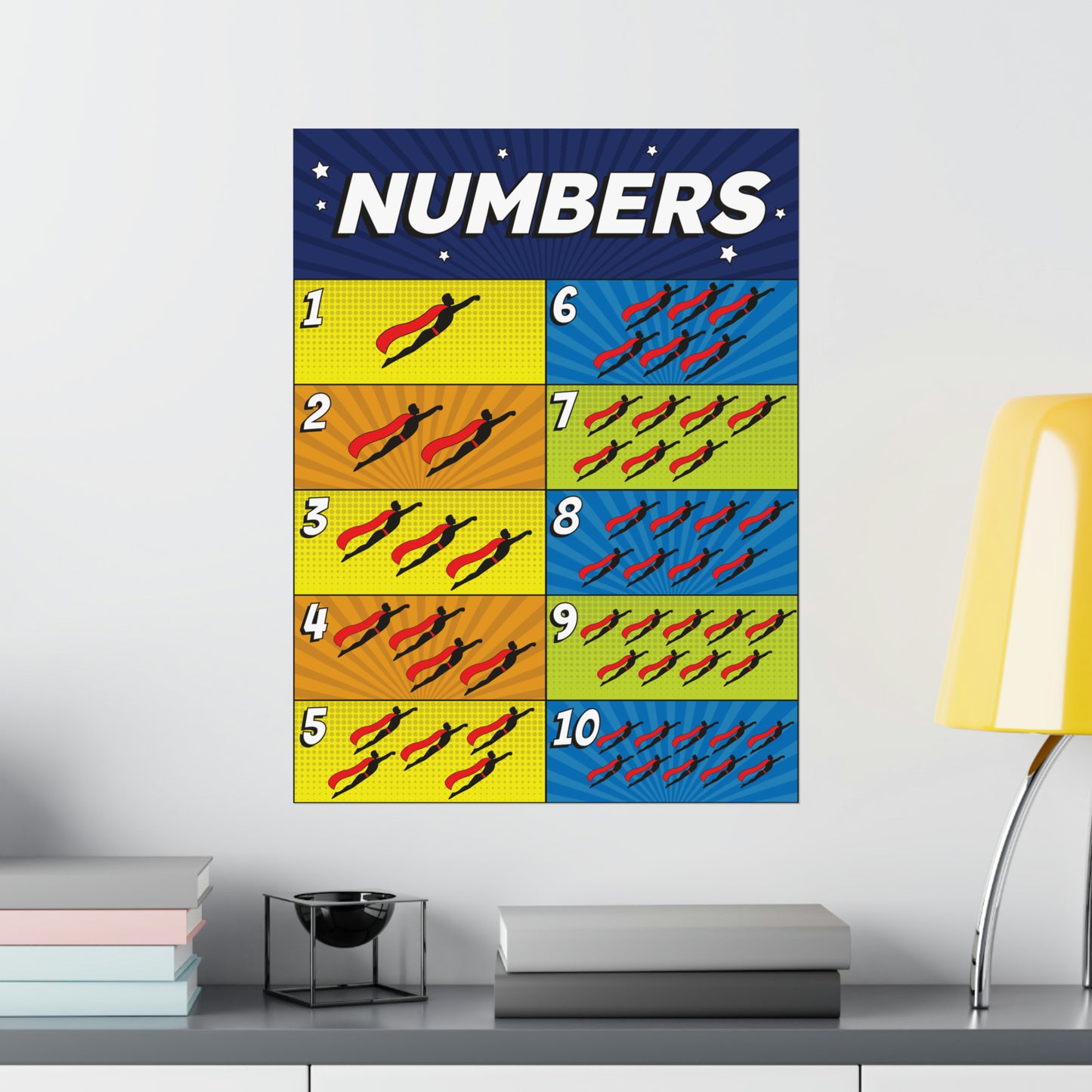 Printable Super Hero Counting 1-10 Classroom Chart