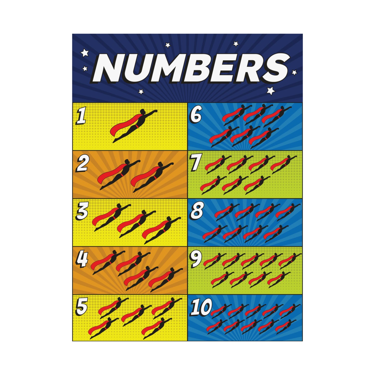 Printable Super Hero Counting 1-10 Classroom Chart