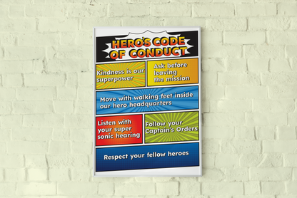 Printable Hero's Code of Conduct Classroom Rules Poster